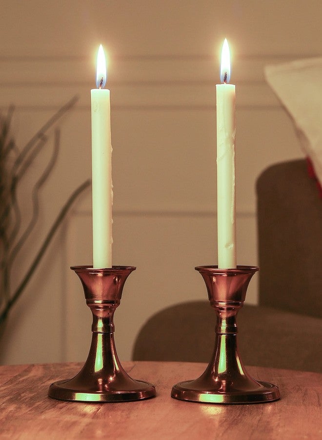 Heyearth Gold Metal Candle Holders Set of 2 |Vintage Royal Taper Candlestick Holders |Fireplace Table Centerpiece |Hurricane |Diwali Decorations Items |Tapered Candles |Tealight Holder |Dining Table - Image 2